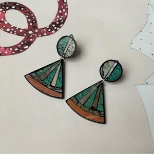 ✨SOLD✨Vintage Zuni Mother of Pearl Turquoise Marbled Stone Inlay Earrings